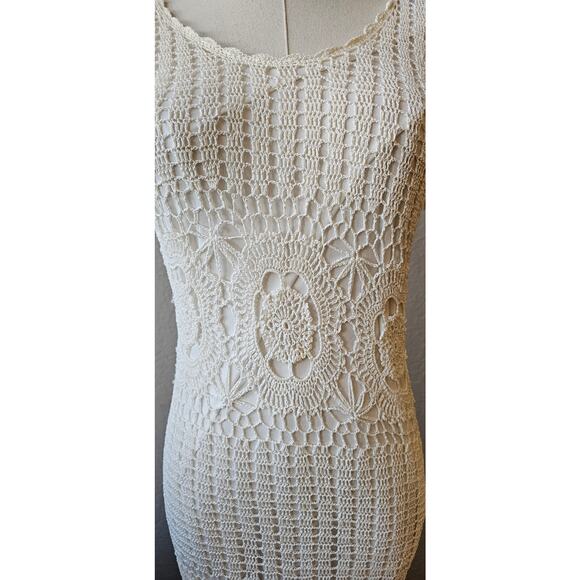 Kroshetta by Papillon Crochet Knit Dress Size M White Lace Open Weave Boho - Picture 4 of 12